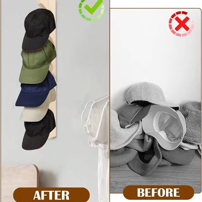 Vertical wooden hat stand for baseball caps