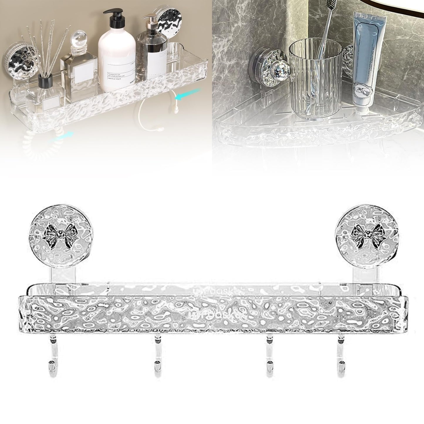 Lightweight, punch-free storage shelf in luxury style