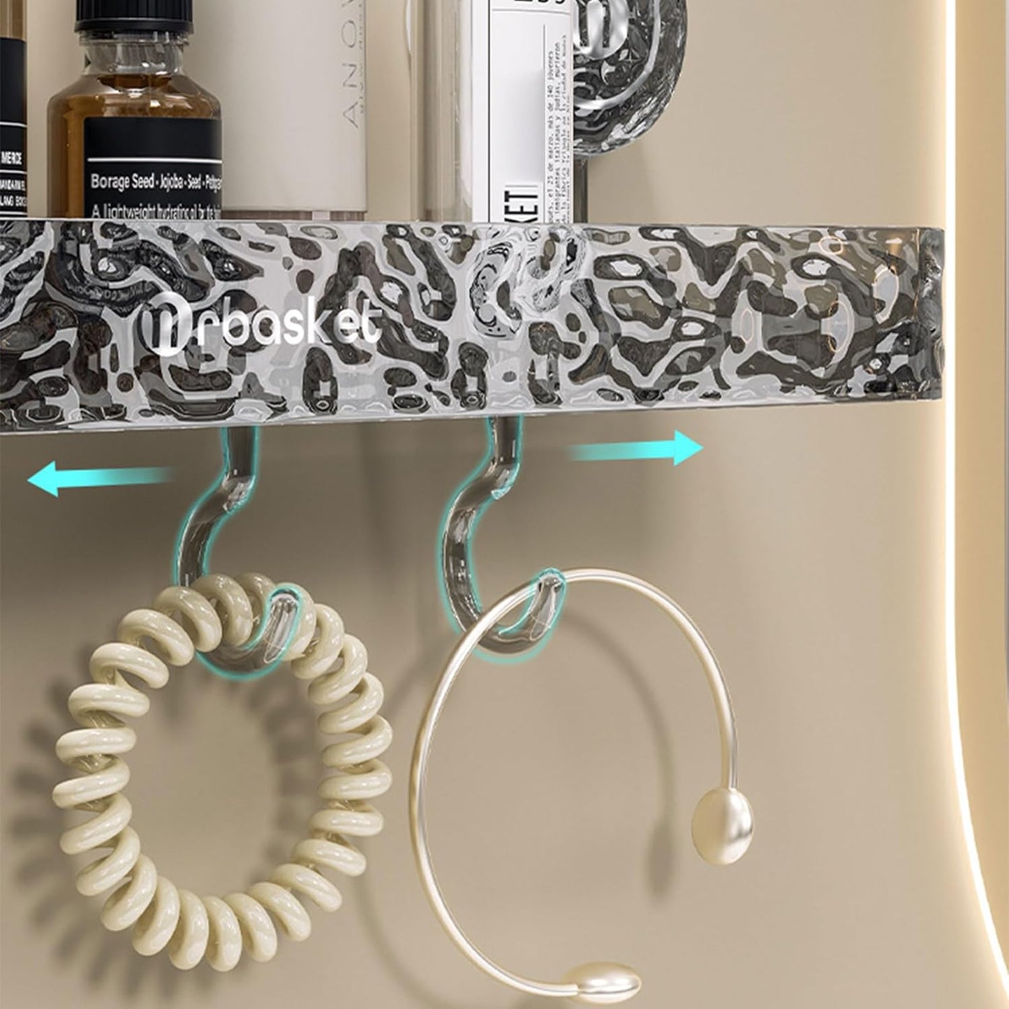 Lightweight, punch-free storage shelf in luxury style