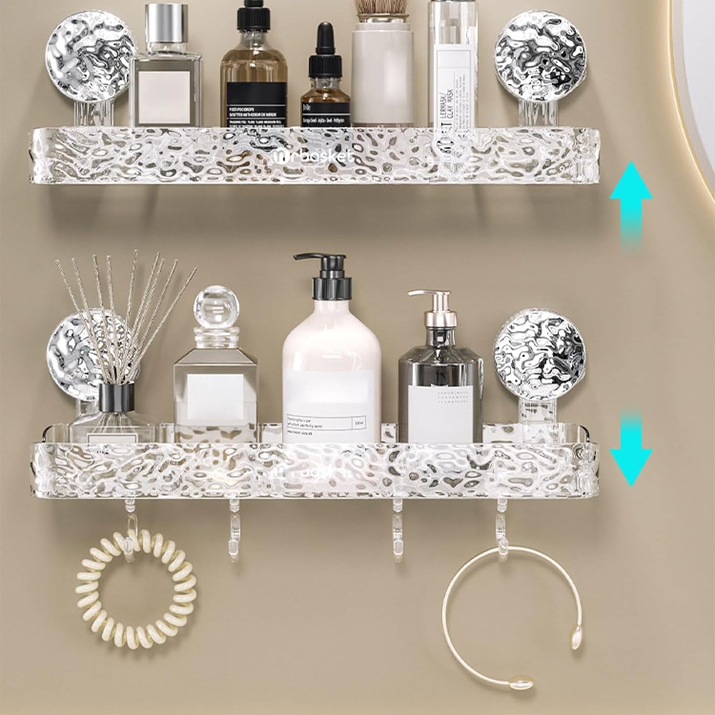 Lightweight, punch-free storage shelf in luxury style