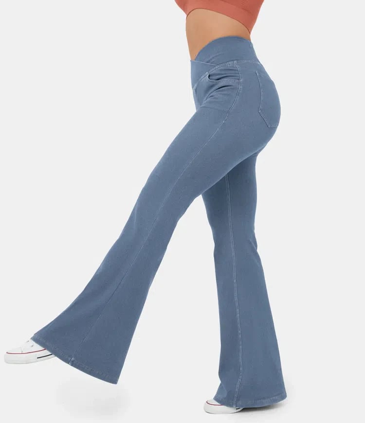 🔥Stretchy Denim High Waisted Crossover Flare Pants👖