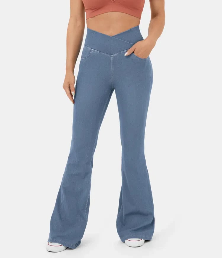 🔥Stretchy Denim High Waisted Crossover Flare Pants👖