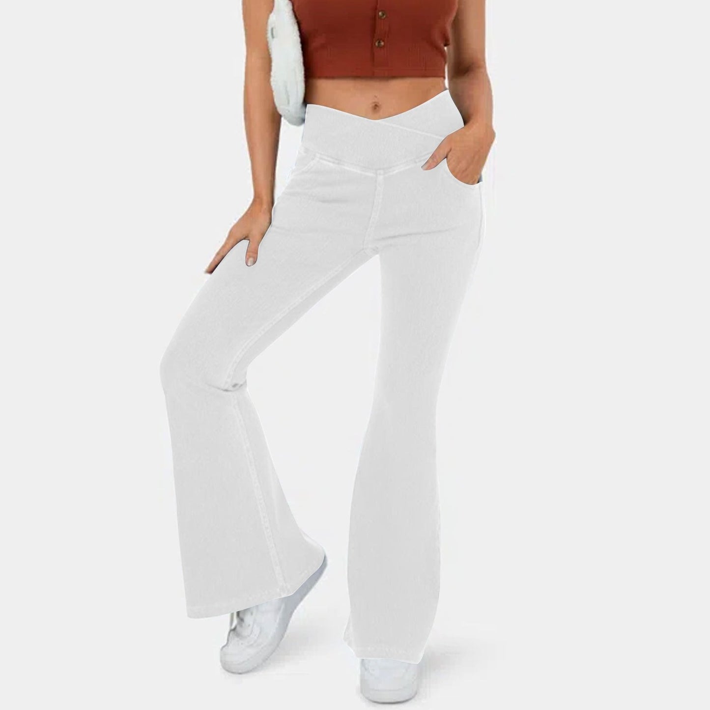🔥Stretchy Denim High Waisted Crossover Flare Pants👖