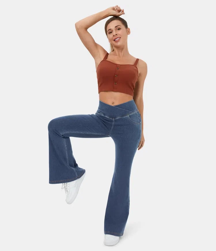 🔥Stretchy Denim High Waisted Crossover Flare Pants👖