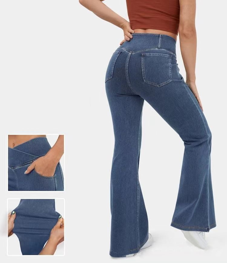 🔥Stretchy Denim High Waisted Crossover Flare Pants👖